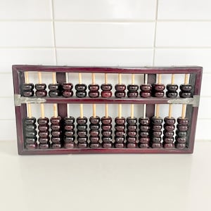 Vintage Chinese Abacus, Wooden Math Aid, Lotus Flower Brand