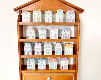 Lenox Spice Village Jars, Wooden Display Rack, 1980s Fine Porcelain Spice Jars, Vintage Kitchen, Individually Priced
