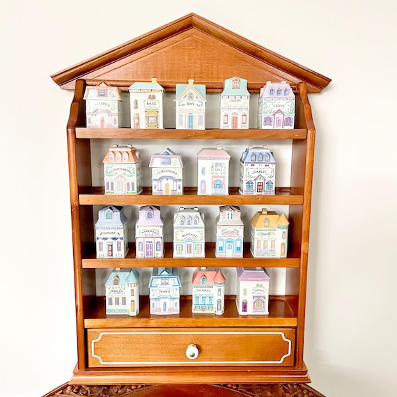 Lenox Spice Village Jars, Wooden Display Rack, 1980s Fine