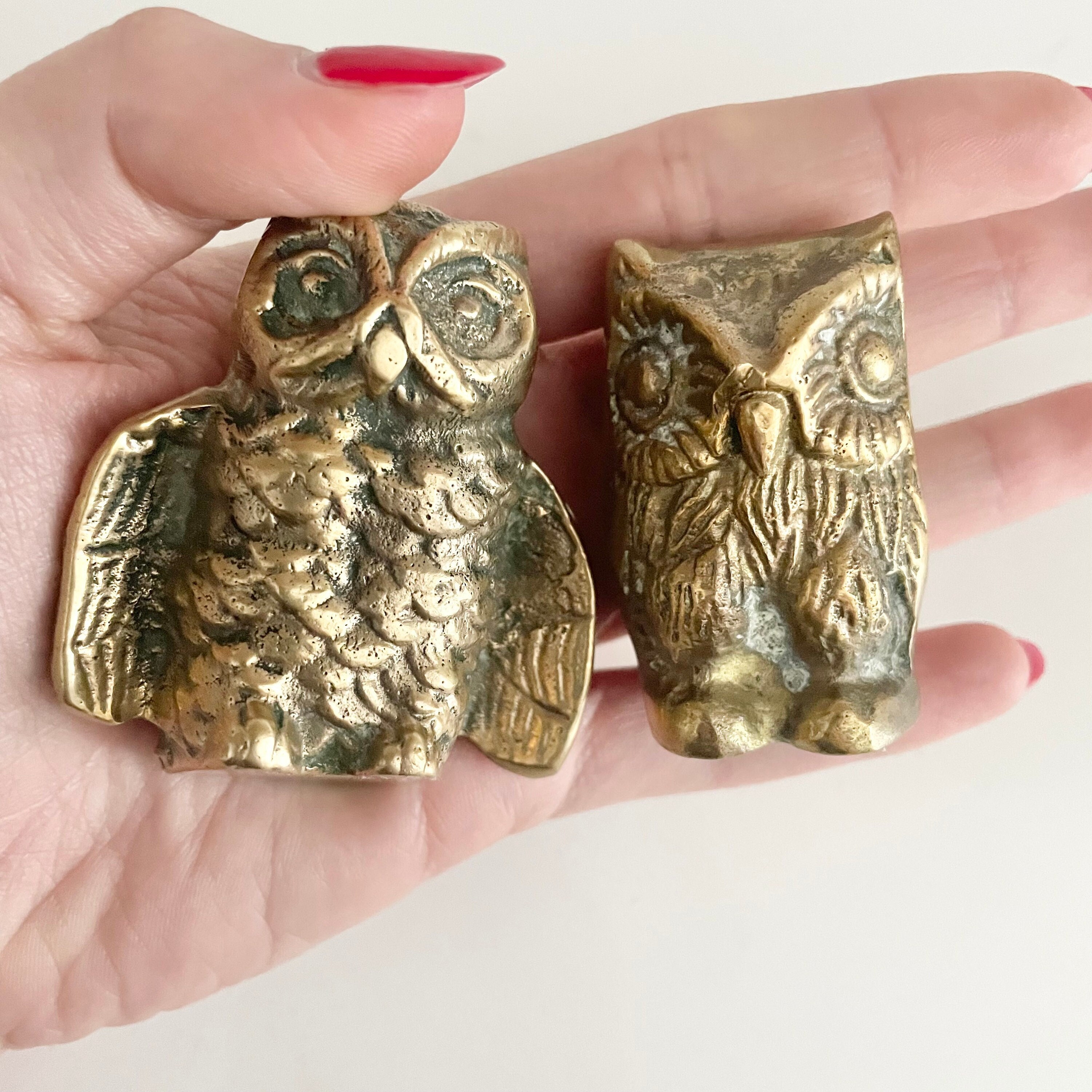 Vintage Solid Brass Owl Figurines
