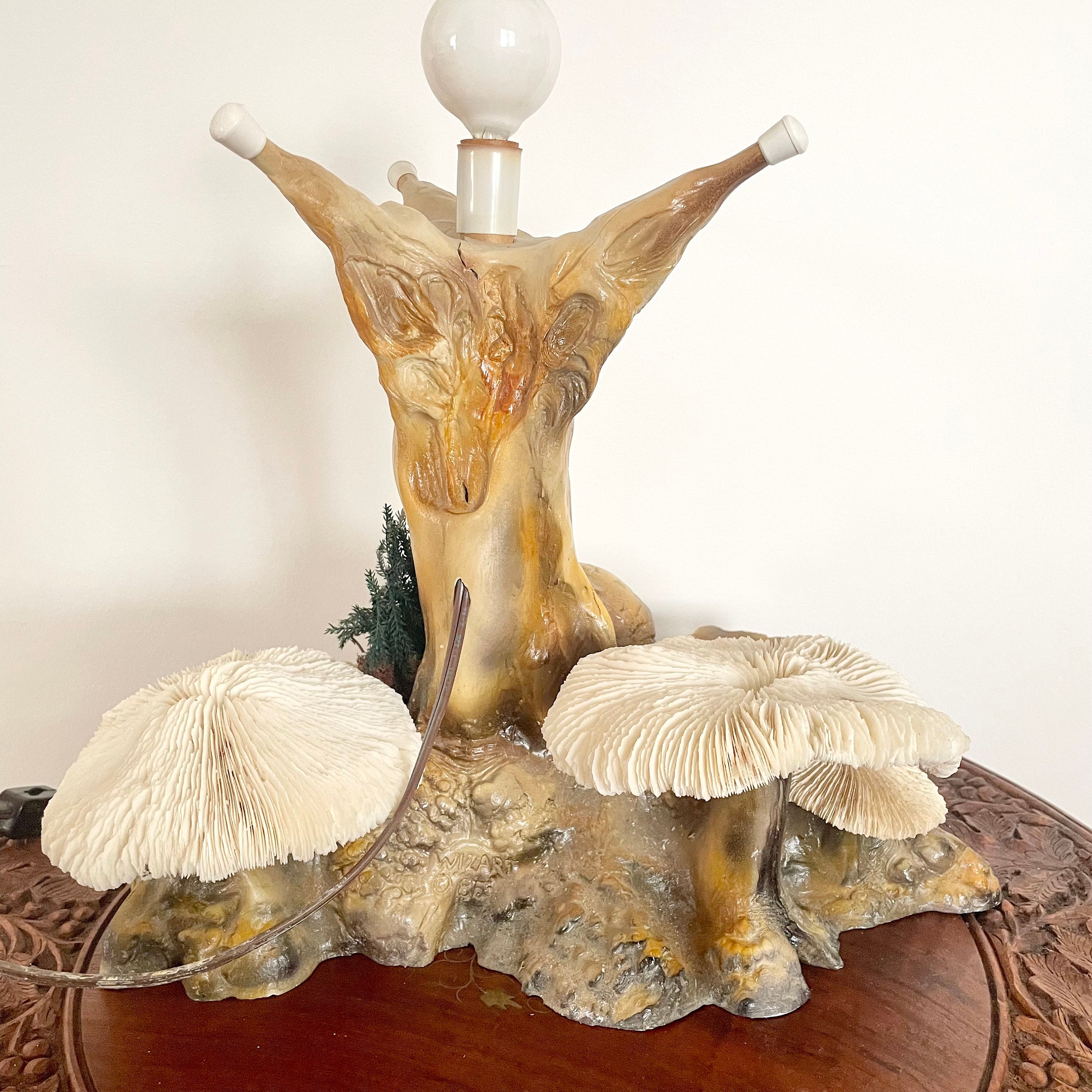 Rare XL Magic Mushroom Lamp by Wizart 1985, Cypress Burl