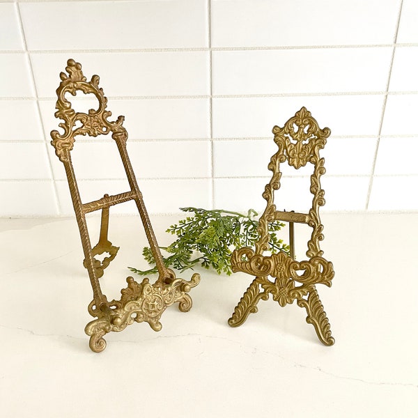 Vintage Brass Easel Frame for Small Painting Display on Tabletop