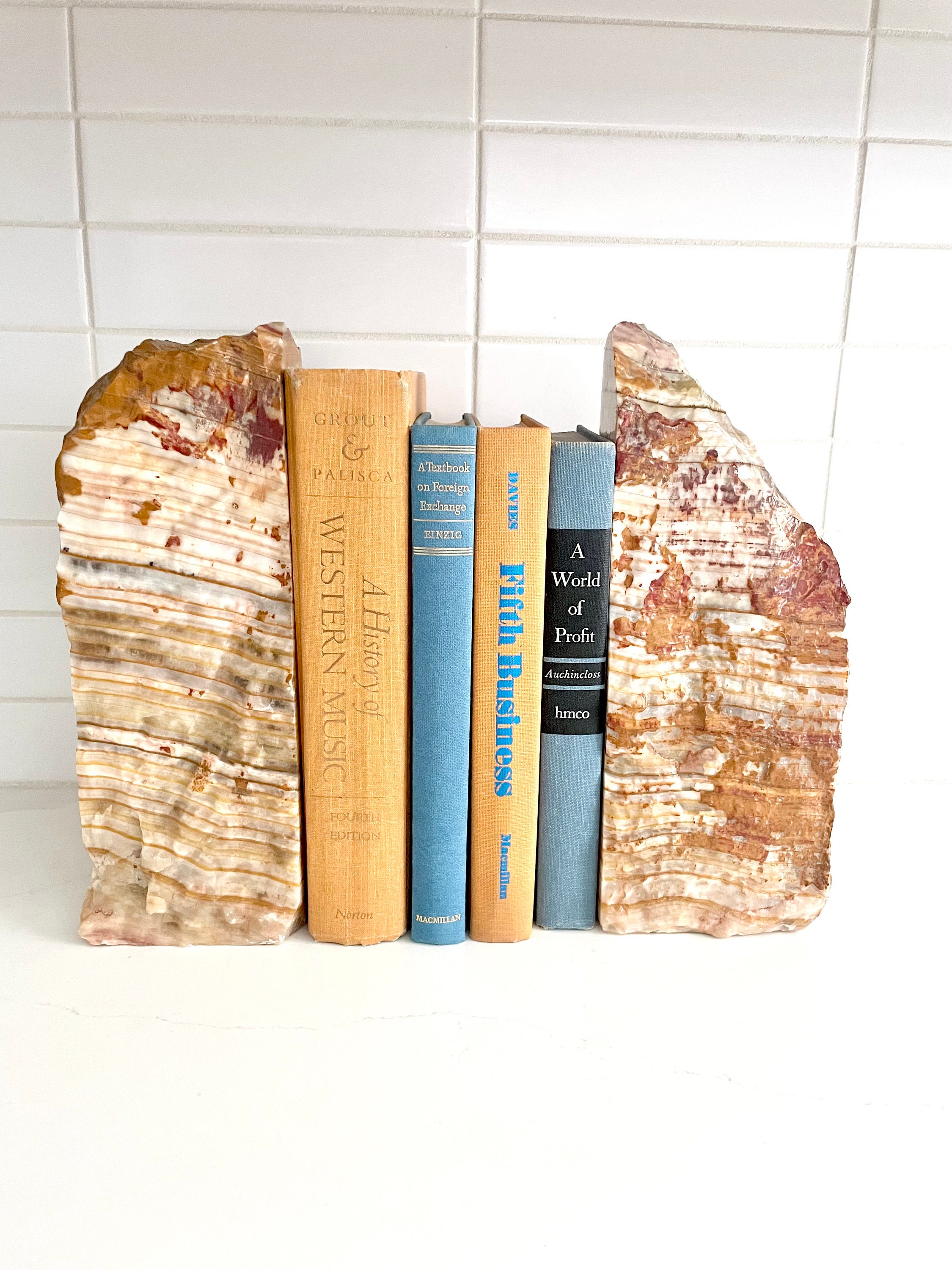 Rare XL Heavy Polished Stone Bookends 15LB, Massive Vintage Earthy