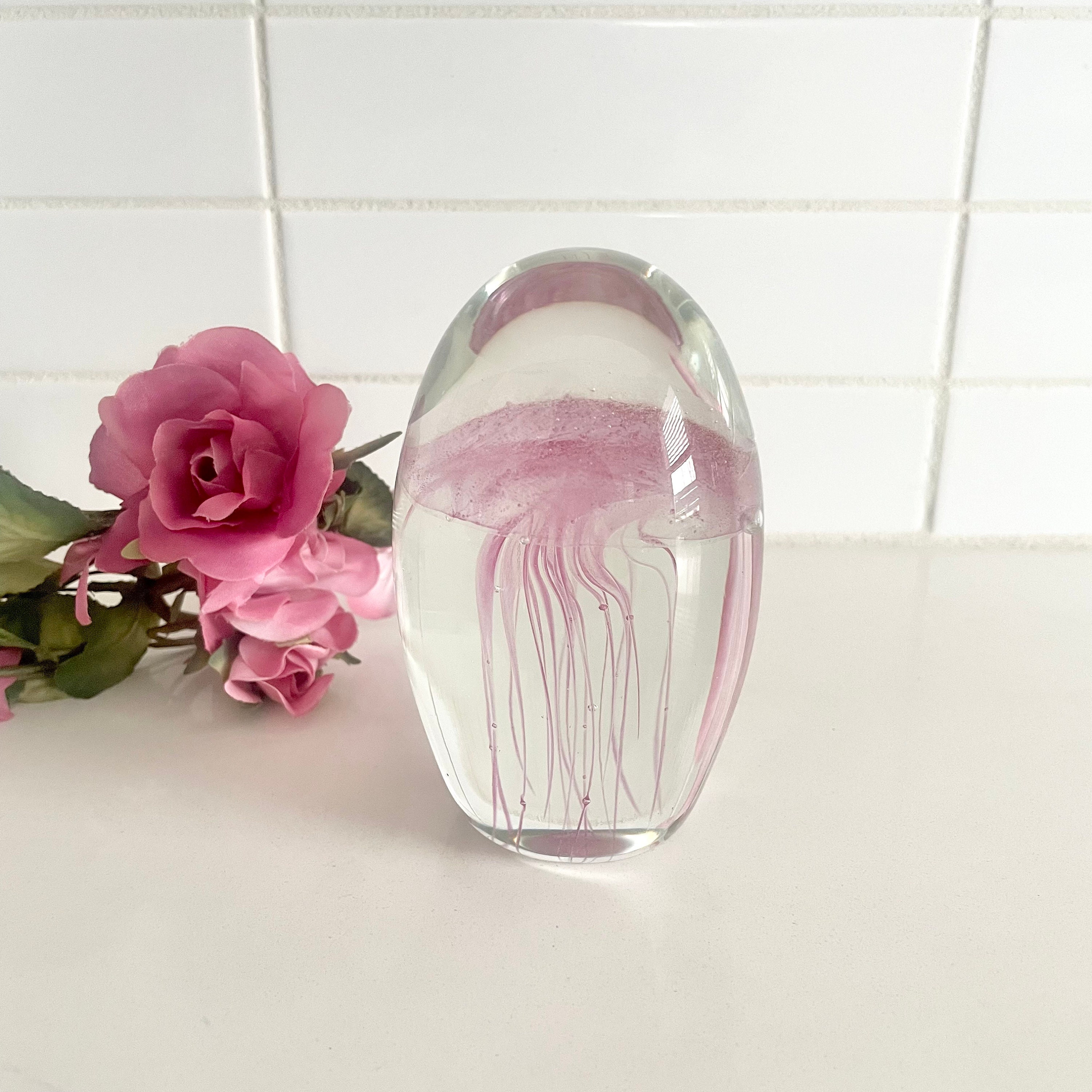 MCM Art Glass Jellyfish Paperweight With Controlled Bubbles, Heavy ...