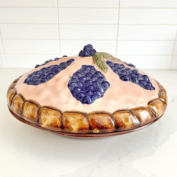 1960s Ceramic Blueberry Pie Box, Made in Portugal, Midcentury Kitchen Canister