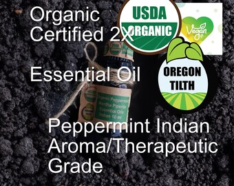 Organic Certified Essential Oil Peppermint Indian Aromatherapy/Therapeutic Grade 10 ml / .33 oz