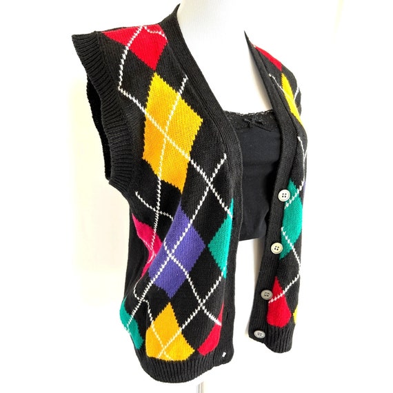 Vintage argyle vest, colorful diamond sweater, sl… - image 5
