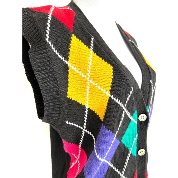 Vintage argyle vest, colorful diamond sweater, sl… - image 4