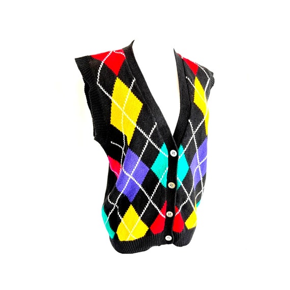 Vintage argyle vest, colorful diamond sweater, sl… - image 7