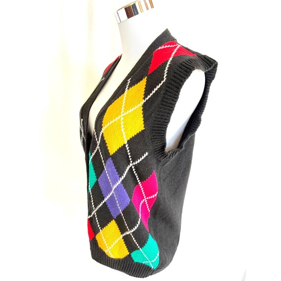 Vintage argyle vest, colorful diamond sweater, sl… - image 3