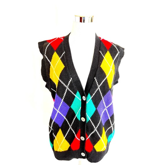 Vintage argyle vest, colorful diamond sweater, sl… - image 2