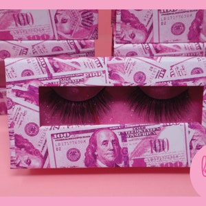 10 Pink Money Themed Eyelash Packaging Boxes For Lash Business Free Bubble Mailer Included