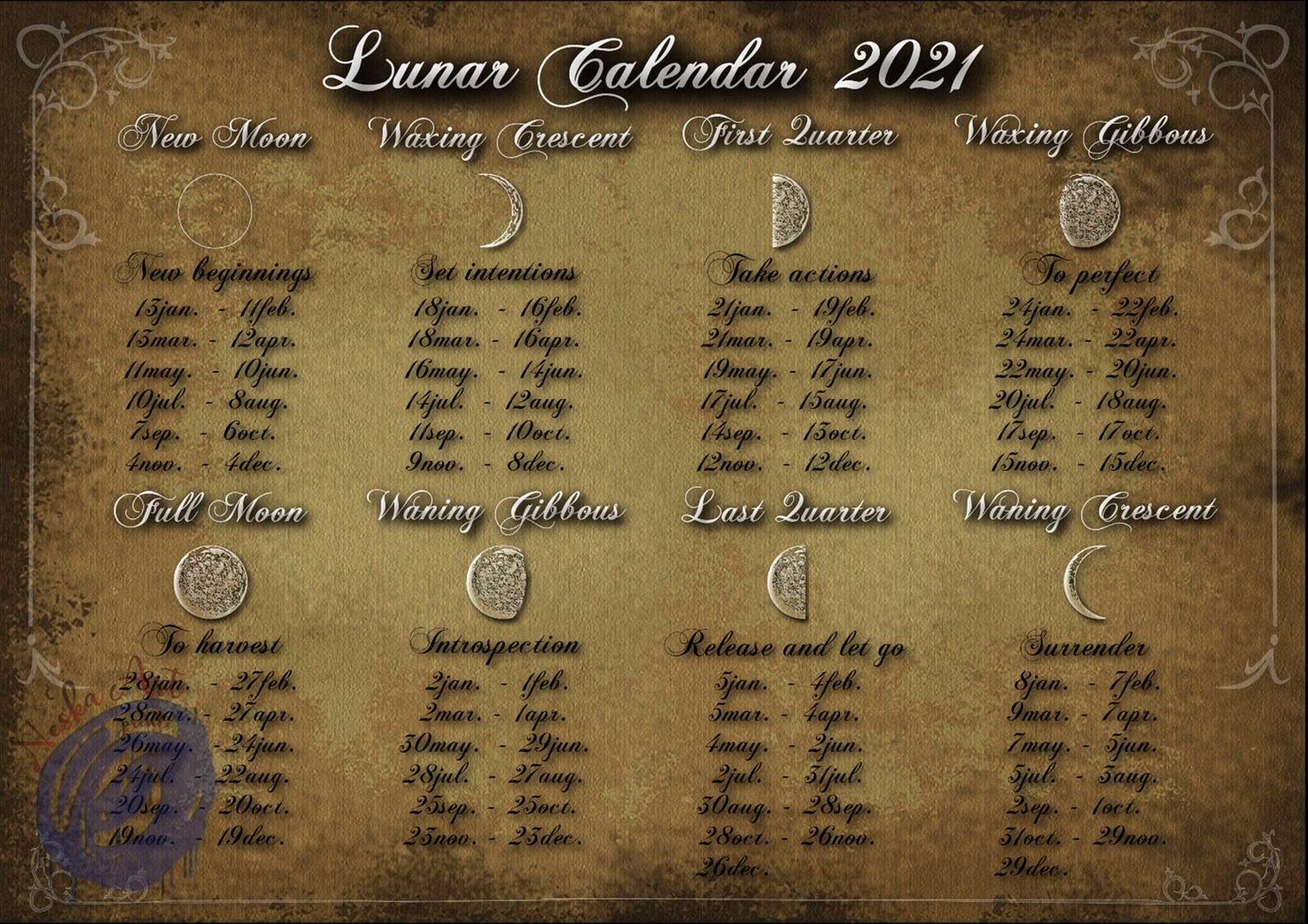 Lunar Calendar 2021 Northern Hemisphere. Moon phases. Instant | Etsy