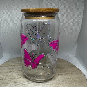 Butterfly Color Changing Glass|Personalized Butterfly Glass|Spring Iced Coffee Glass|Butterflies|Soda Can Glass|Custom Gift idea