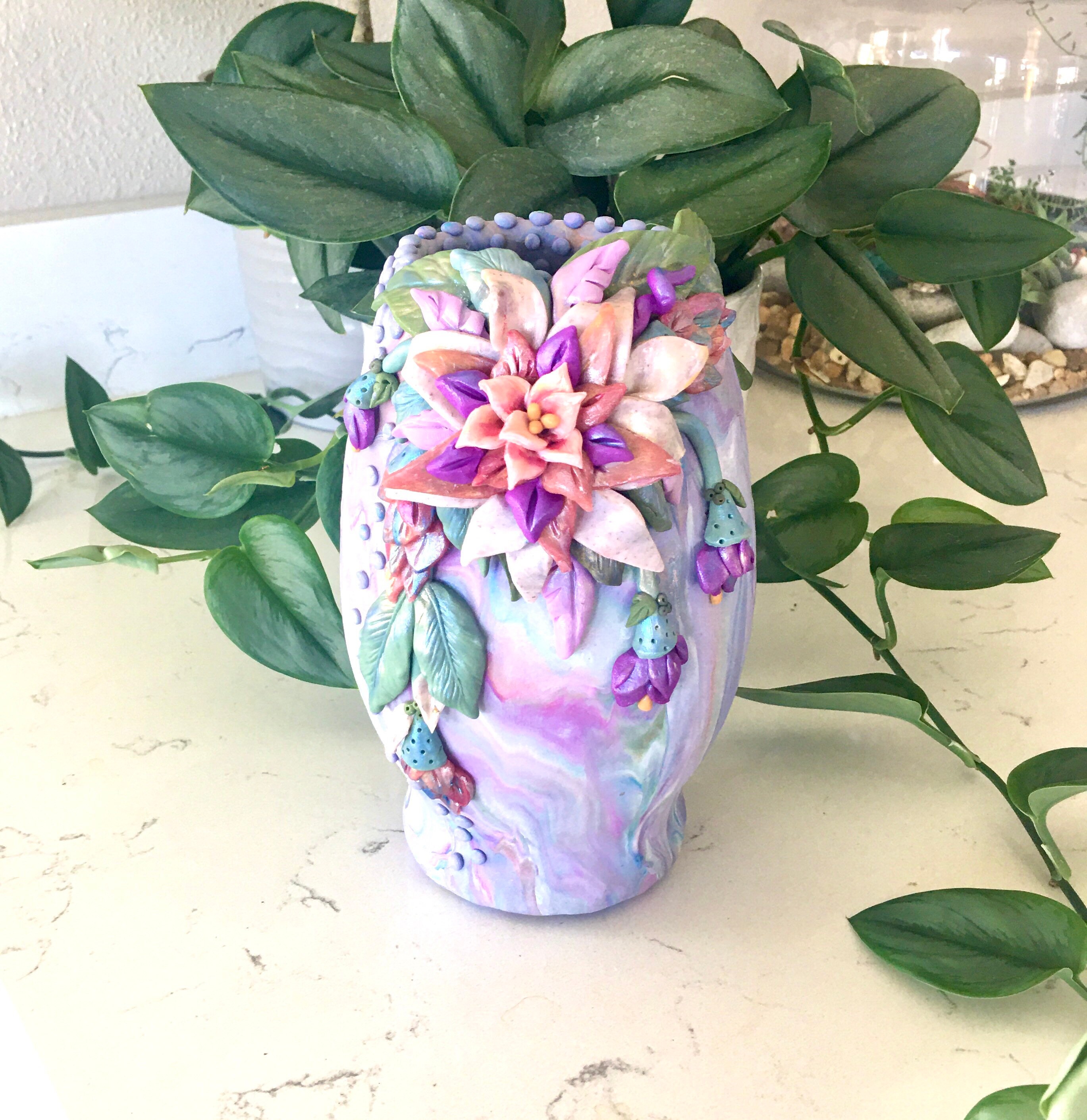 Unique Flower Sculpted Polymer Clay Vase. Dried Flowers Etsy UK