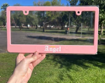 Pink Angel License Plate Frame - Y2k Car Accessories