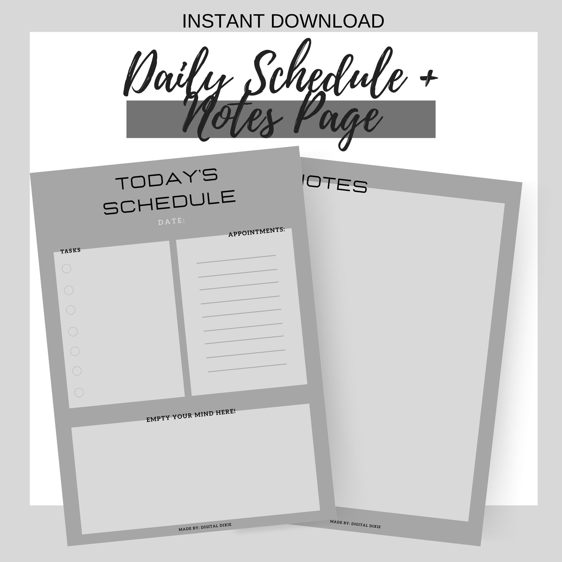 Daily Schedule Notes Page Productivity planner Printable | Etsy