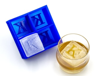 Letter K Inverted Monogram Ice Cube Tray, Soft Silicone Mold, Whiskey Gift for Home Bar, Mixology Idea, Craft Cocktail Upgrade