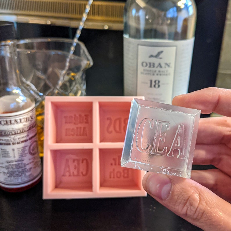 Custom Monogram whiskey ice cube tray Personalized silicone image 0