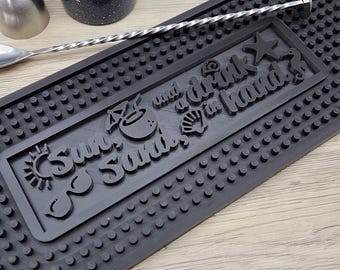 Sun Sand and a Drink in Hand Silicone Bar Mat | Beach House Bar Decor
