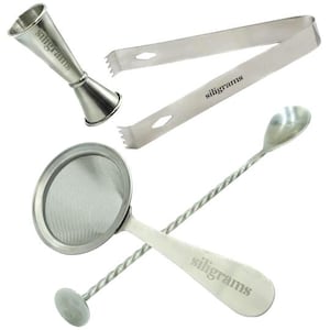 Conjunto de utensílios de bar em aço inoxidável Siligrams | Presente perfeito para bartenders