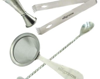 Siligrams Stainless Steel Bar Tool Set | Bartender Gift for Men