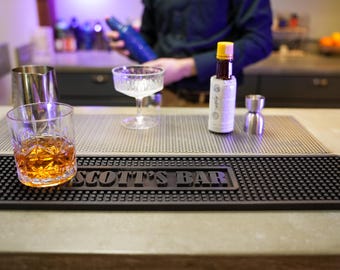 Personalized Silicone Bar Mat | Cocktail Mixology Gift | Home Speakeasy Lounge Decor | Custom Pub Accessories | Non-Slip Drink Coaster