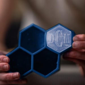 Monogrammed Cocktail Ice HEXAGON Tray, Personalized Silicone Cocktail Rocks Mold, Fathers Day Gift, Initials on Ice, Wedding Monogram