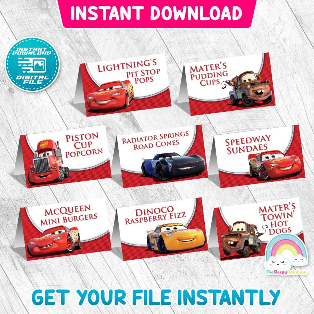 Cars Food Tent Birthday Party Printable Race Cars Food Label 4 Designs ...