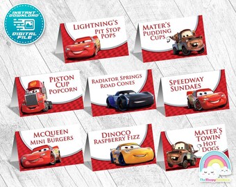 Cars Food Tent Birthday Party Printable Race Cars Food Label 4 Designs Food Tent Lighting Mc Queen Mater Decoration