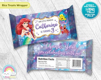 Mermaid Birthday Party Rice Treats Princess Ariel Rice Treat Princess Printable Decoration