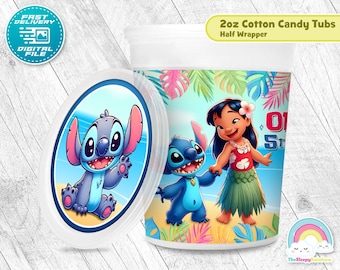 Lilo and Stitch Birthday Party Cotton Candy Tub Wrapper Label Stitch 2 oz Cotton candy Printable Decoration