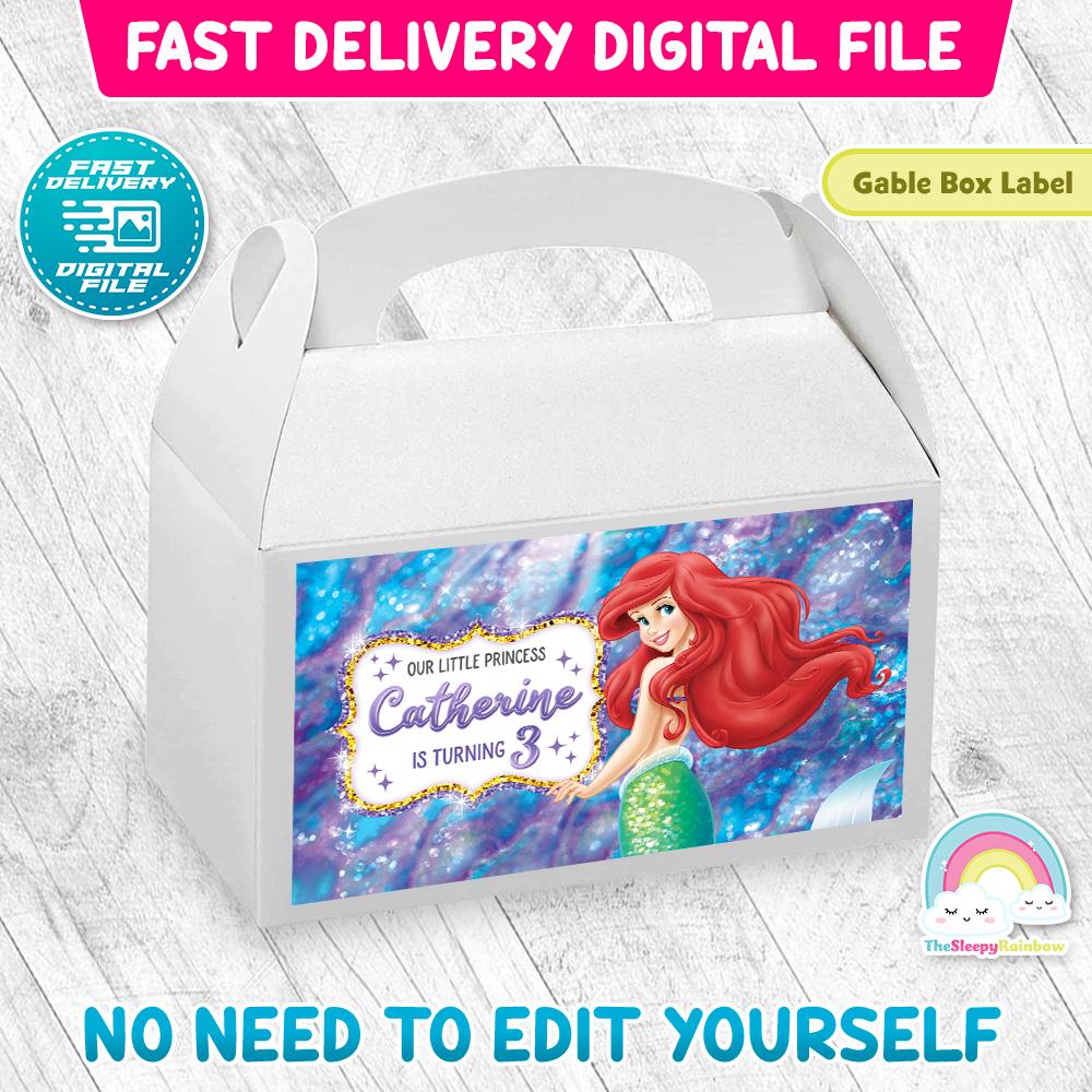 Little Mermaid Birthday Party Gable Box Label Princess Ariel Treat Box ...