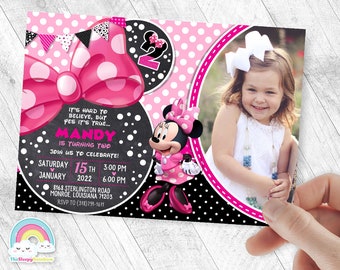 Minnie Mouse Invitation Birthday Invite Party Minnie Chalk Invites Minnie Mouse Chalk Bowtique Birthday Bow with your child's picture