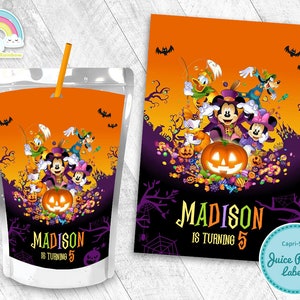 Mickey Mouse Halloween Birthday Party Juice Pouch Label Mickey Mouse Halloween Juice Label Printable