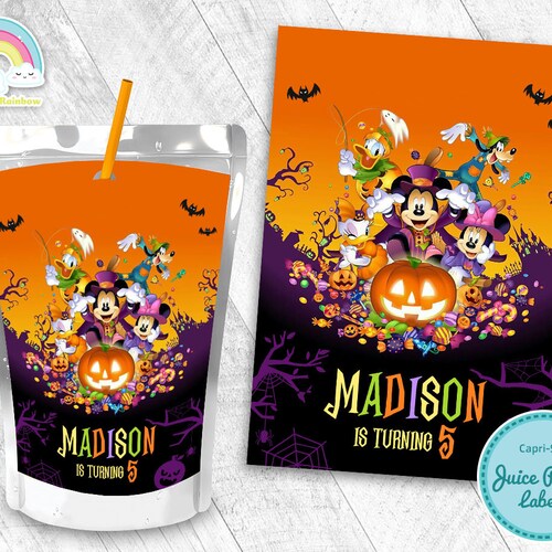 Mickey Mouse Halloween Birthday Party Juice Pouch Label Mickey - Etsy