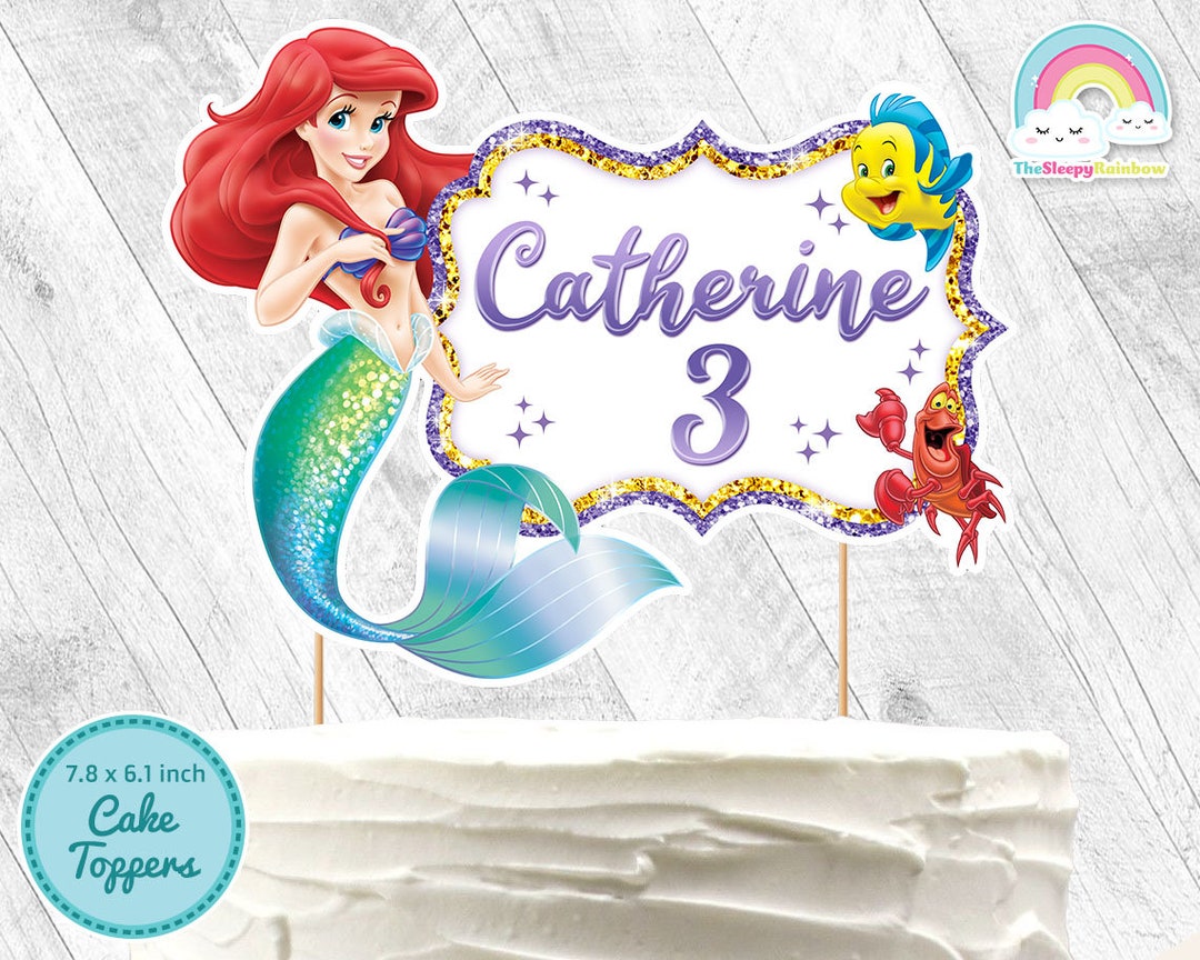 little-mermaid-birthday-party-cake-toppers-little-mermaid-ariel-printable-birthday-cake-toppers-etsy