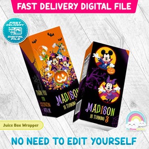 Mickey Mouse Halloween Birthday Party 6 oz Juice Box Wrapper Mickey Spooky Halloween Juice Box Label Printable Decoration