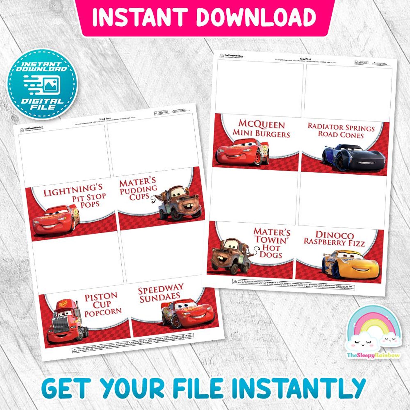 Cars Food Tent Birthday Party Printable Race Cars Food Label 4 Designs ...