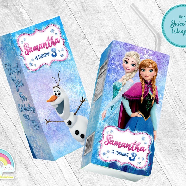 Frozen Elsa Anna Birthday Party 6 oz Juice Box Wrapper Frozen Olaf Juice Box Label Printable