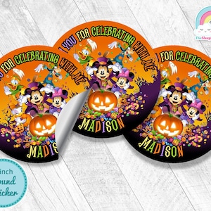 Mickey Mouse Halloween 3 inch round sticker Birthday Party Favor Tags Halloween 3 inch circle Sticker Treats Tags Thank you Label