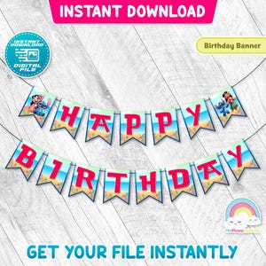 Lilo and Stitch Happy Birthday Banner Garland Lilo and Stitch Birthday Banner Printable Party Decoration Instant Download