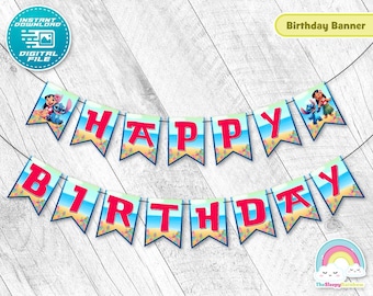 Guirnalda de pancartas de feliz cumpleaños de Lilo y Stitch. Pancarta de cumpleaños de Lilo y Stitch. Decoración de fiesta imprimible. Descarga instantánea.