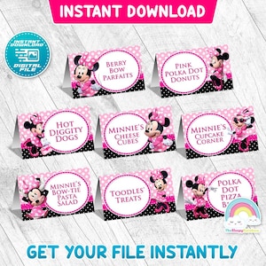 Minnie Mouse Food Tent Birthday Party Printable Minnie Pink Bowtique Food Label 8 Designs Food Tent Decoration Instant Download