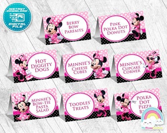 Minnie Mouse Food Tent Birthday Party Printable Minnie Pink Bowtique Food Label 8 Designs Food Tent Decoration Instant Download