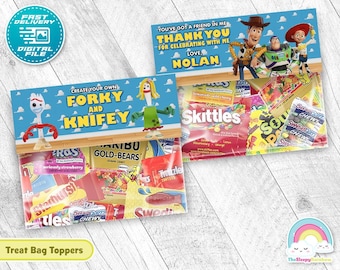 Toy Story födelsedagskalas godispåseetikett Skapa din egen gaffel- och knivpåsedekoration i plast, utskrivbar dekoration