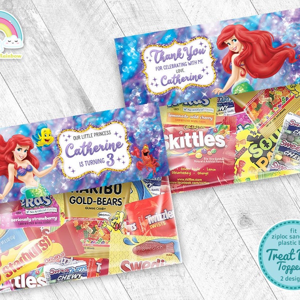 Little Mermaid Birthday Party Treats Bag Label Little Mermaid Ariel Favor plastic Bag Toppers Printable