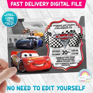 Autos-Geburtstags-Party Einladung Cars Lightning McQueen-Geburtstags-Party-Rennwagen-Geburtstags-Party einladen