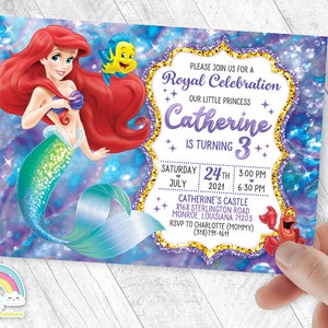 Little Mermaid Invitation Birthday Invite Party Mermaid Princess Ariel Invites Birthday Invitations