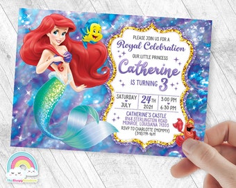 Little Mermaid Invitation Birthday Invite Party Mermaid Princess Ariel Invites Birthday Invitations